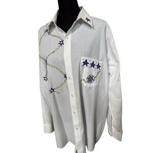 Chaplin Dress Shirt VTG Men Large (32-33) Stars Stripes Captain American Yacht